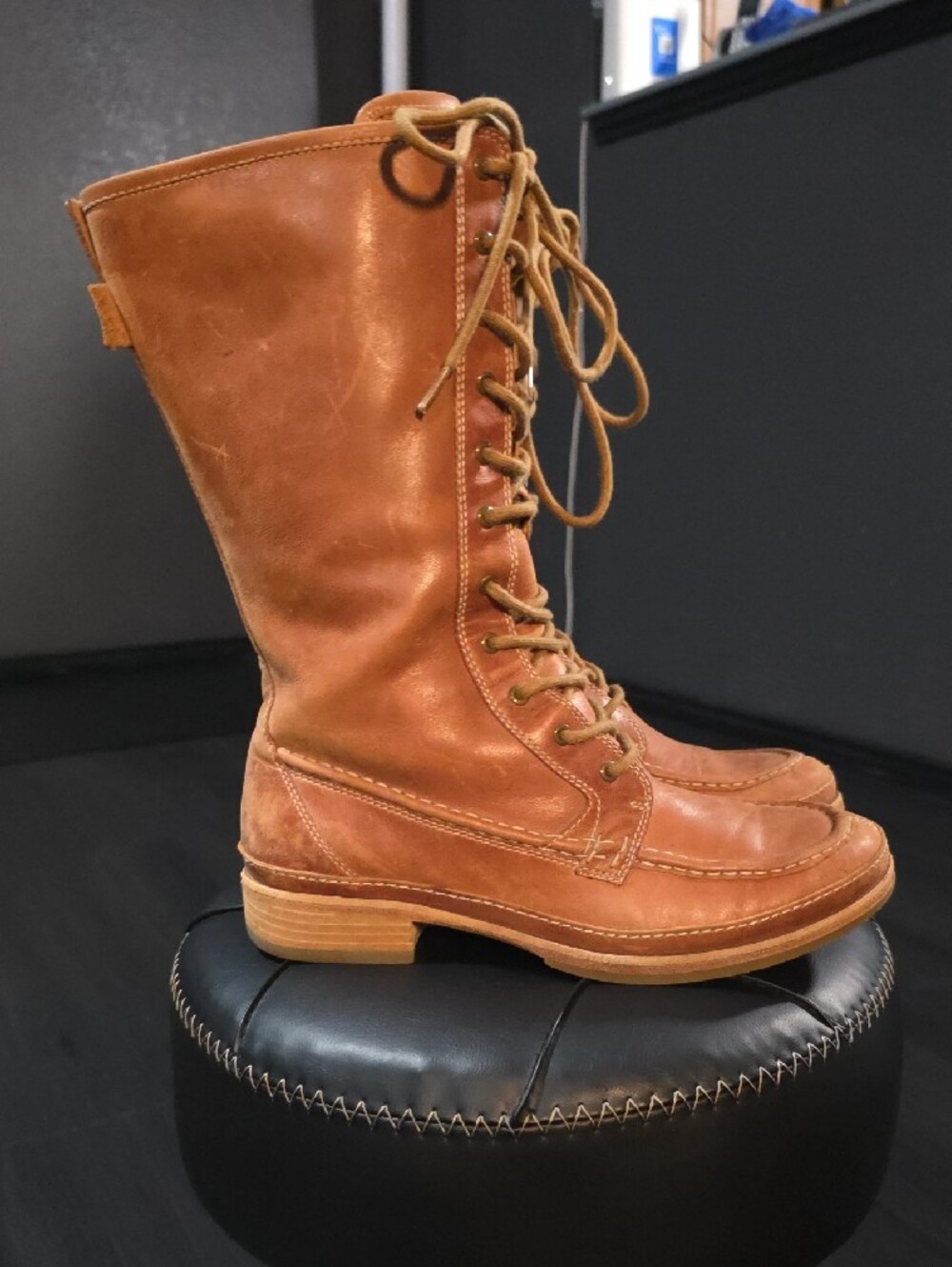 Fossil Brown Cognac Lace-Up Leather Women's Boots - Picture 2 of 13